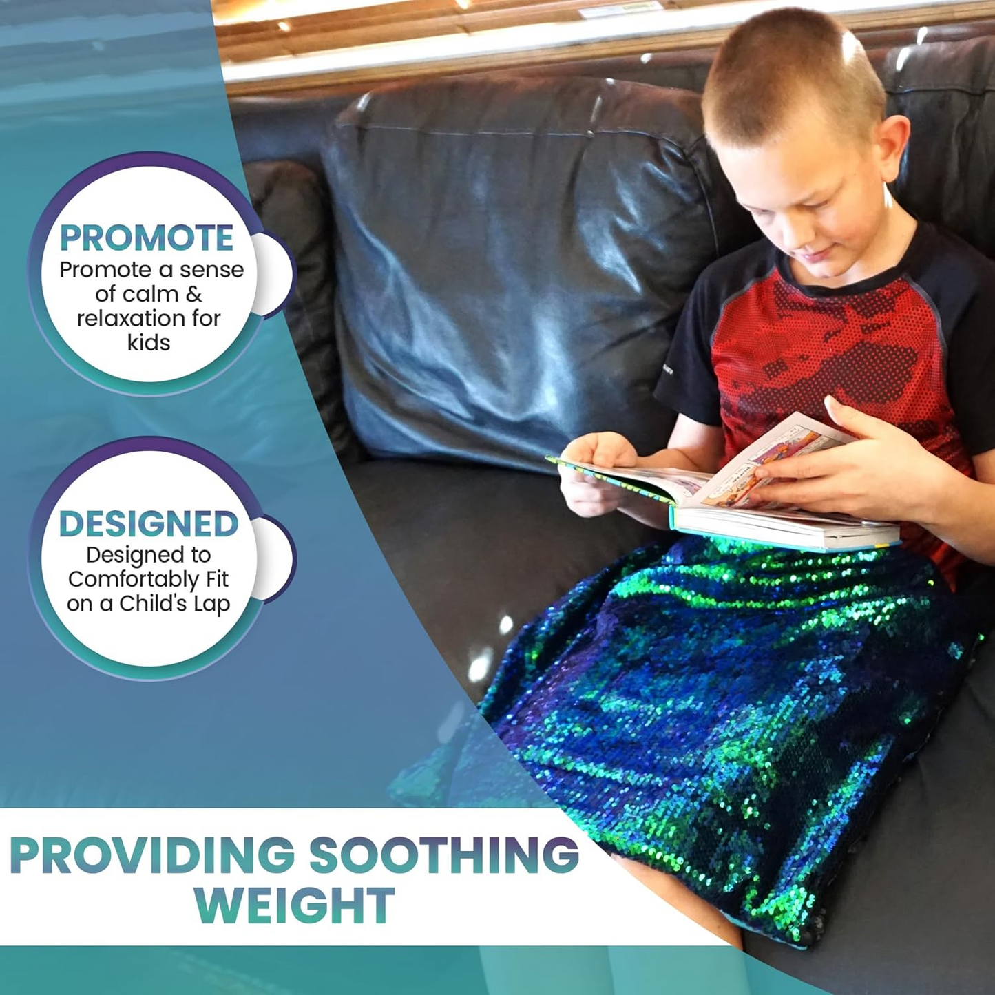 Weighted Lap Pad for Kids - 5lb Calming Sensory Lap Blanket with Sequin Flip Fabric