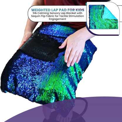 Weighted Lap Pad for Kids - 5lb Calming Sensory Lap Blanket with Sequin Flip Fabric