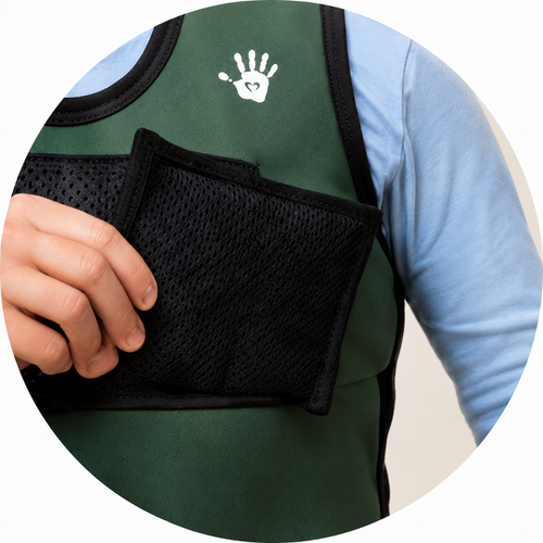 Insert the desired weight packs into the vest packs.